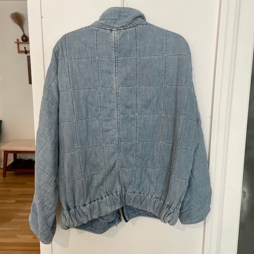 Free People Dolman Quilted Knit Jacket Oversized Coat sz S Denim Chambray Cotton - Picture 8 of 16